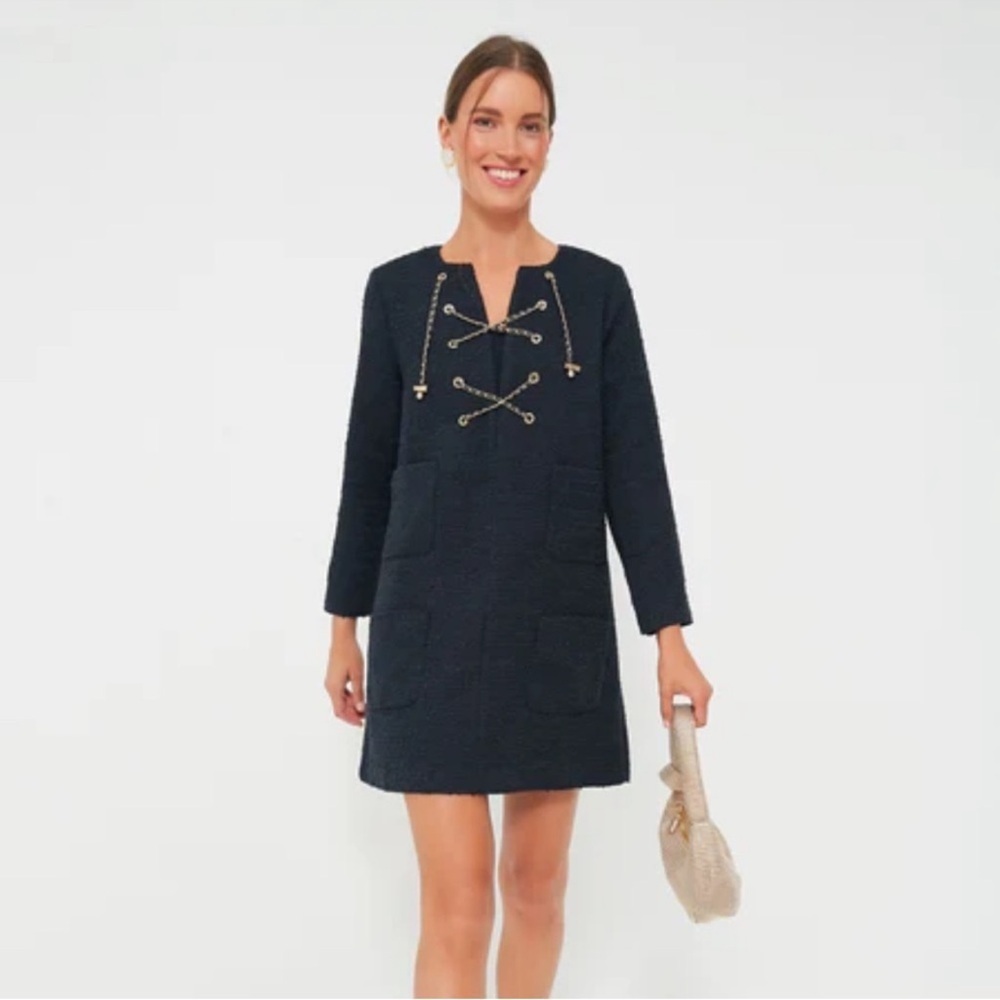 Tuckernuck Kelly Tweed Dress XXL Navy Gold Chain Preppy Shift NWT